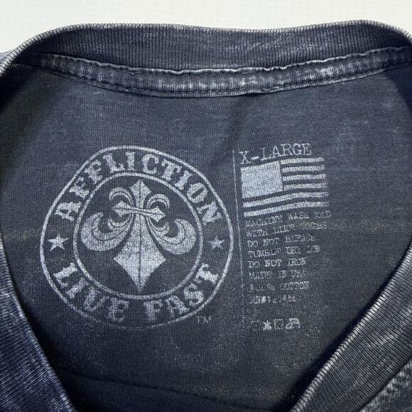 Affliction Shirt Mens Extra Large Black Live Fast Graphic Mineral Wash Tee Skull - Picture 5 of 7